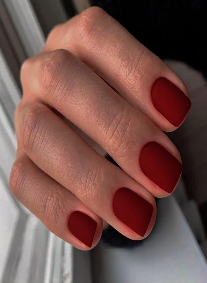 KXAMELIE Matte Red Press on Nails Short Square, KXAMELIE Gel Nails Glue on Acrylic Nails Press ons Featured Protective Coat Reusable Fake Nails Solid Color 2025 Trendy Short Coffin Artificial Nails - Image 3