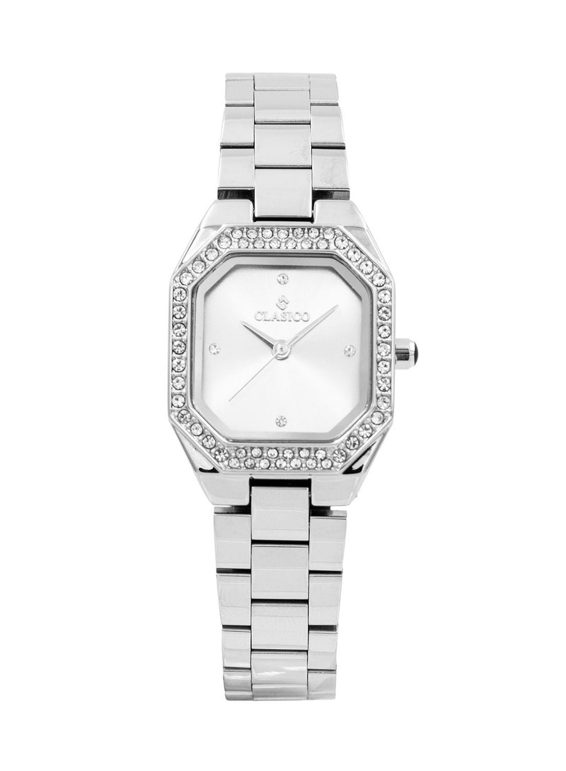 Clasico ساعة أنالوج نسائية دازل بريميوم 30 مم - فضية أنيقة - إطار مرصع بالكريستال - Image 1