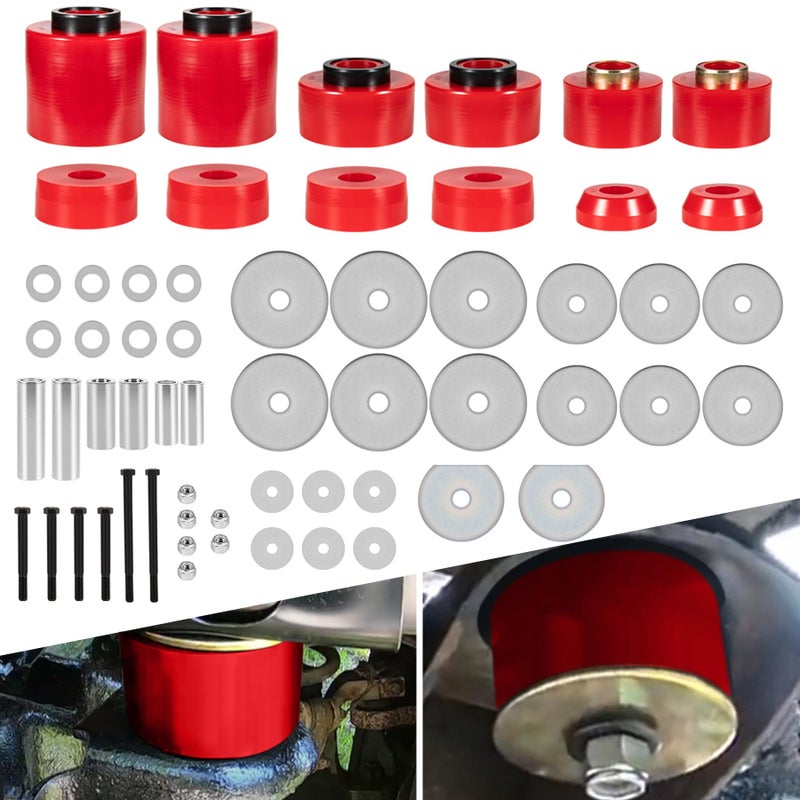 VSEK Body Cab Mount Bushings Kit Compatible With Ford F150 F250 F350 2WD 4WD 19801998 Body Cab MountsSteel SleevesHardware Polyurethane Red