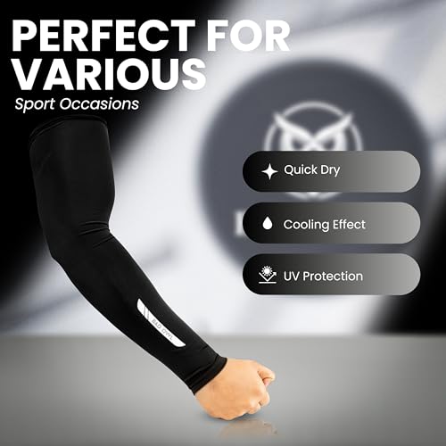 BADOWL Arm Sleeves for Men & Women|UV Protection Hand Sleeves for Boys & Girls|Arm Cover for Biking, Cricket, Cycling, Outdoor Sports (Black) - Image 3