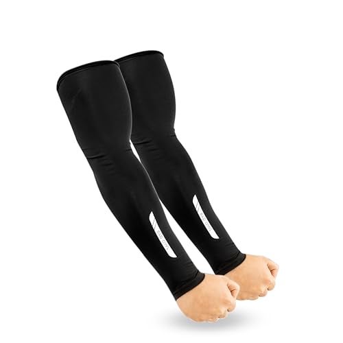 BADOWL Arm Sleeves for Men & Women|UV Protection Hand Sleeves for Boys & Girls|Arm Cover for Biking, Cricket, Cycling, Outdoor Sports (Black) - Image 1