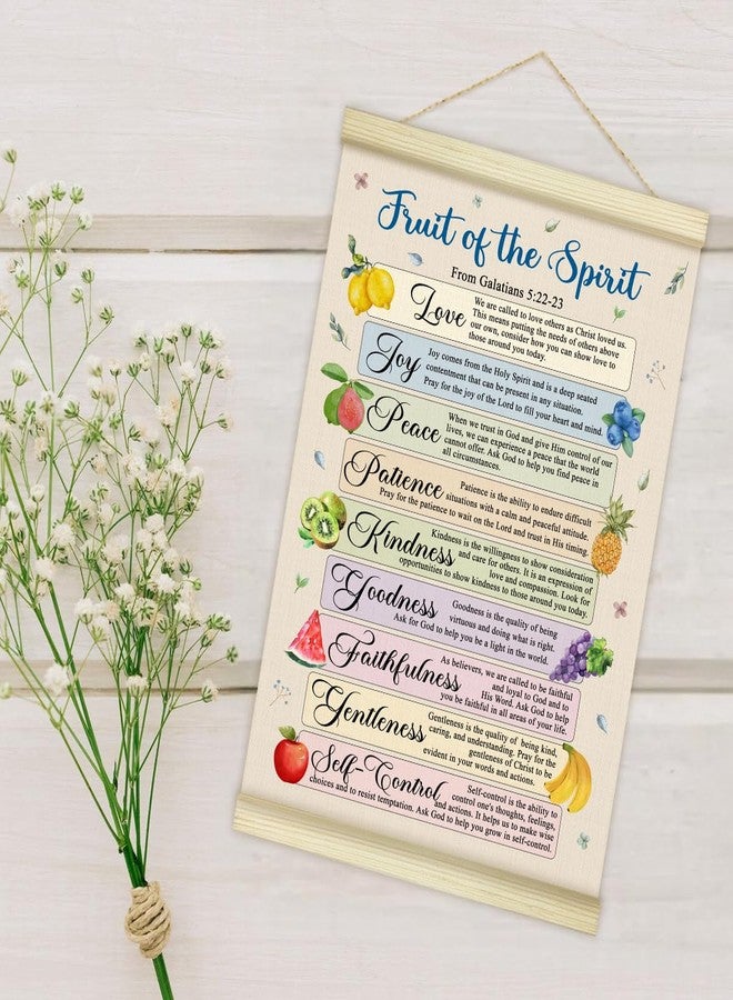 Utaqer Galatians 5:22-23 Fruit of the Spirit Poster Poster Hanger Frame, Bible Verses Wooden Canvas Art Print Hanging, Wall Art Decor for Baby Toddler Girls Nursery Bedroom Playroom, 12x16 Inches /009 - Image 3