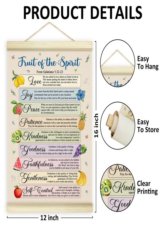 Utaqer Galatians 5:22-23 Fruit of the Spirit Poster Poster Hanger Frame, Bible Verses Wooden Canvas Art Print Hanging, Wall Art Decor for Baby Toddler Girls Nursery Bedroom Playroom, 12x16 Inches /009 - Image 2