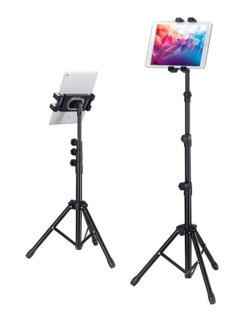 Telescopic Tripod Tablet Stand for Tablets 6" to 13" Tablet Floor Stand for IPad 12.9" Mobile Phone Stand (Adjustable, BLACK 01)