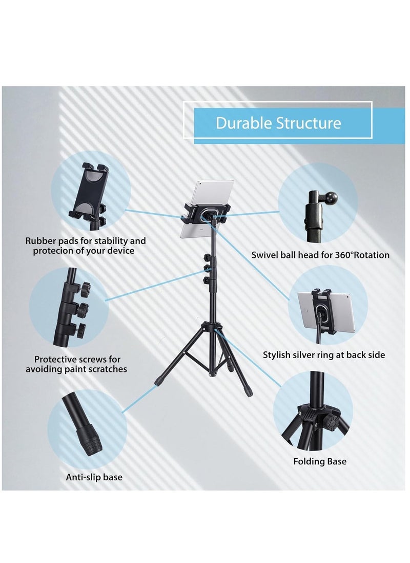 Telescopic Tripod Tablet Stand for Tablets 6" to 13" Tablet Floor Stand for IPad 12.9" Mobile Phone Stand (Adjustable, BLACK 01)