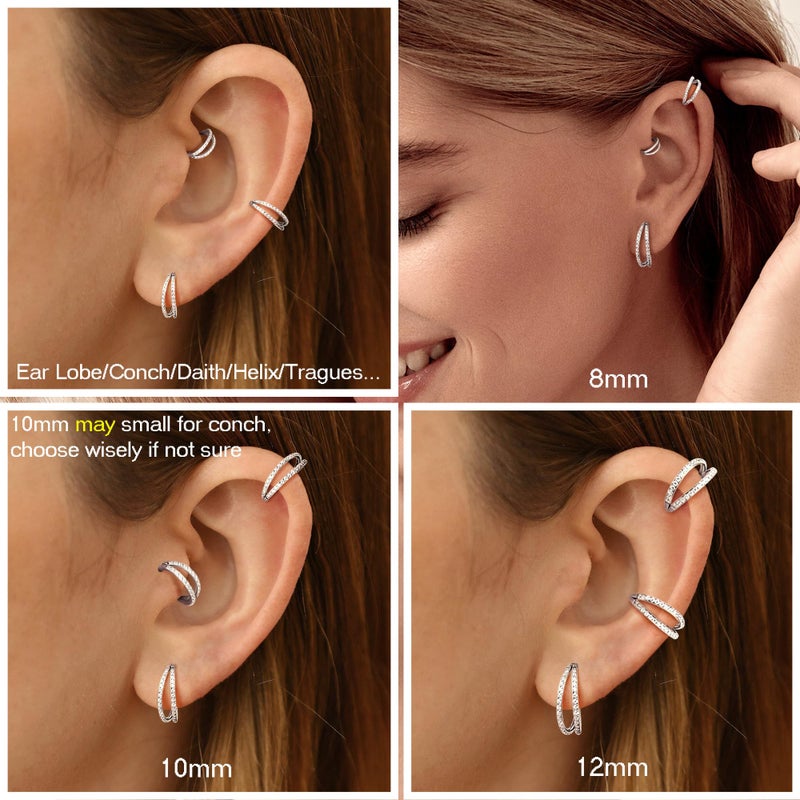 MILACOLATO G23 Titanium 18G Septum Clicker Nose Rings Double Open Stack Conch Daith Earrings Helix Tragus Cartilage Earrings Piercing Jewelry with Clear CZ for Women Men 8MM, Silver Tone - Image 3