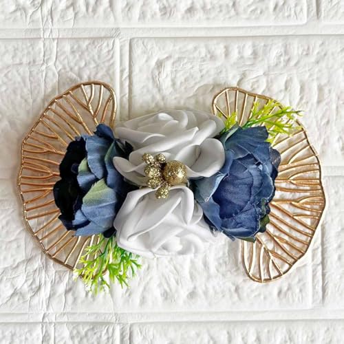ADIKALA Craft Store Handmade Artificial Matka Peonies & Foam Flower with Ginkgo Leaf Bunch for Trousseau Packing, Ready to use Flower Brooch Hamper for Decoration, Gift Wrapping Flowers (3, Montana) - Image 2