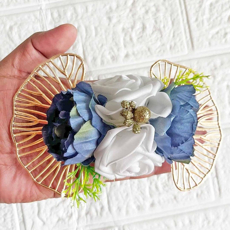 ADIKALA Craft Store Handmade Artificial Matka Peonies & Foam Flower with Ginkgo Leaf Bunch for Trousseau Packing, Ready to use Flower Brooch Hamper for Decoration, Gift Wrapping Flowers (3, Montana) - Image 5
