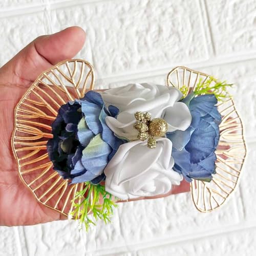 ADIKALA Craft Store Handmade Artificial Matka Peonies & Foam Flower with Ginkgo Leaf Bunch for Trousseau Packing, Ready to use Flower Brooch Hamper for Decoration, Gift Wrapping Flowers (3, Montana) - Image 1