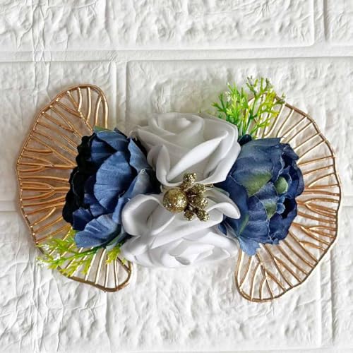 ADIKALA Craft Store Handmade Artificial Matka Peonies & Foam Flower with Ginkgo Leaf Bunch for Trousseau Packing, Ready to use Flower Brooch Hamper for Decoration, Gift Wrapping Flowers (3, Montana) - Image 3