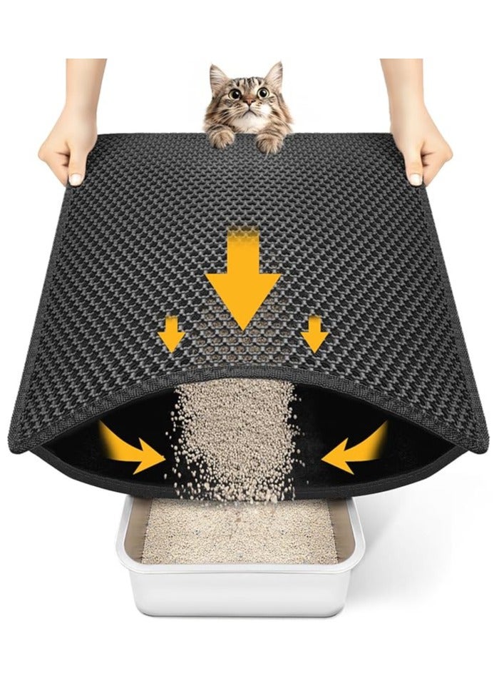 Arabest Cat Litter Mat, Double Layer Honeycomb Cat Litter Trapping Mat, Waterproof and Non-Slip, Floor Protector for Litter Box, Cat Supplies, 50x70cm (Black) - Image 1