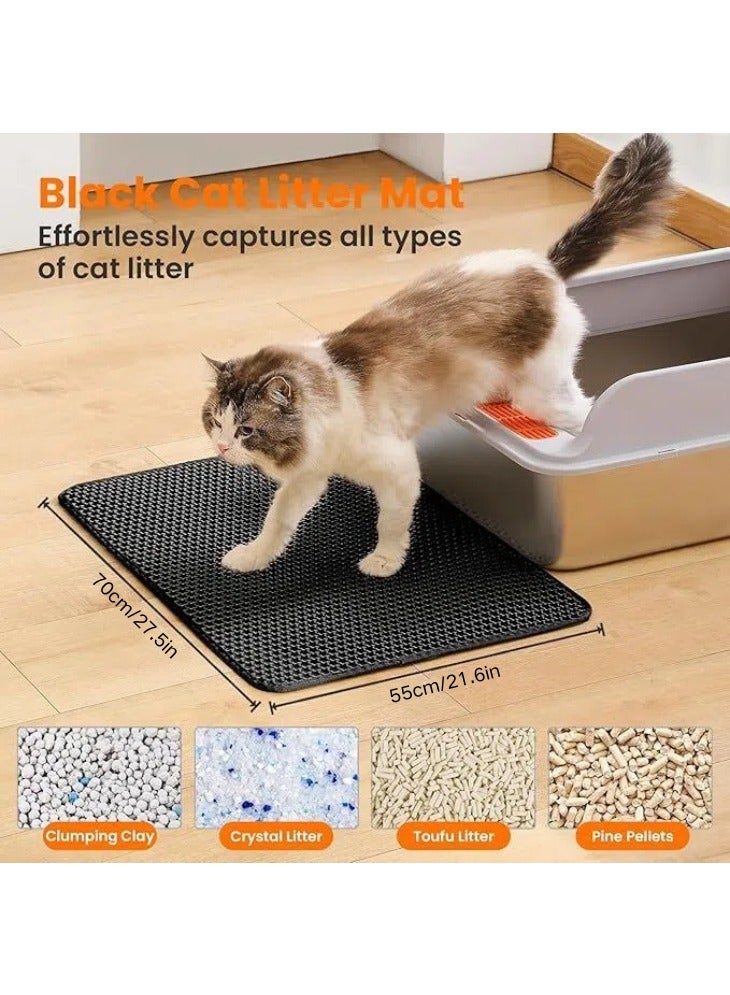 Arabest Cat Litter Mat, Double Layer Honeycomb Cat Litter Trapping Mat, Waterproof and Non-Slip, Floor Protector for Litter Box, Cat Supplies, 50x70cm (Black) - Image 3