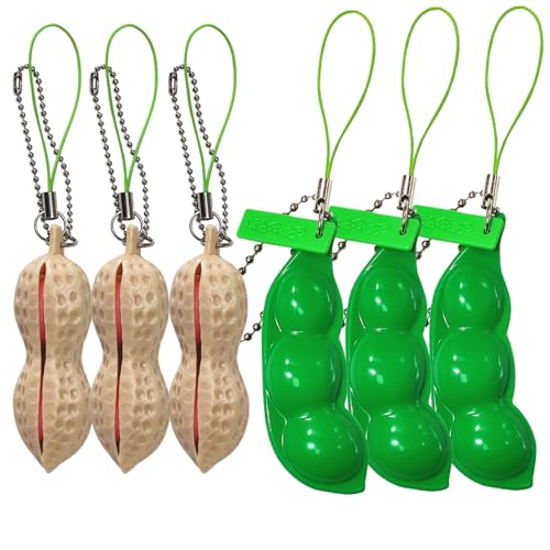Ganjiang 6PCS Squeeze Bean Keychain Fidget Toys Pack for Both Children and Adult 3pcs Pea 3pcs Peanut - Image 5