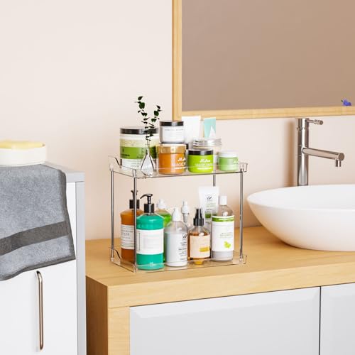 Yieach Clear Acrylic Bathroom Counter Organizers and Storage Tray, 2 Tier Makeup,Perfume,Skincare Organizer Shelf & Vanity Storage for Bedroom and Counter Top Spice Racks for Kitchen Corner,Rectangle - Image 5