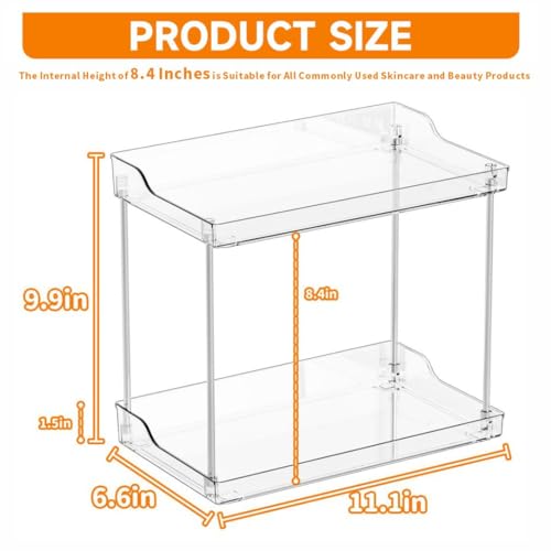 Yieach Clear Acrylic Bathroom Counter Organizers and Storage Tray, 2 Tier Makeup,Perfume,Skincare Organizer Shelf & Vanity Storage for Bedroom and Counter Top Spice Racks for Kitchen Corner,Rectangle - Image 2