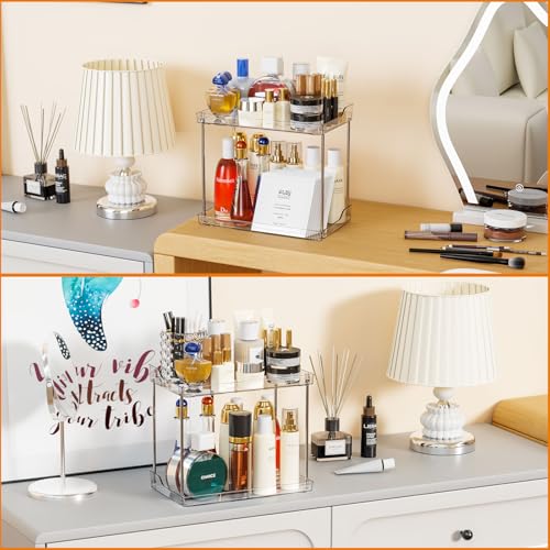 Yieach Clear Acrylic Bathroom Counter Organizers and Storage Tray, 2 Tier Makeup,Perfume,Skincare Organizer Shelf & Vanity Storage for Bedroom and Counter Top Spice Racks for Kitchen Corner,Rectangle - Image 4