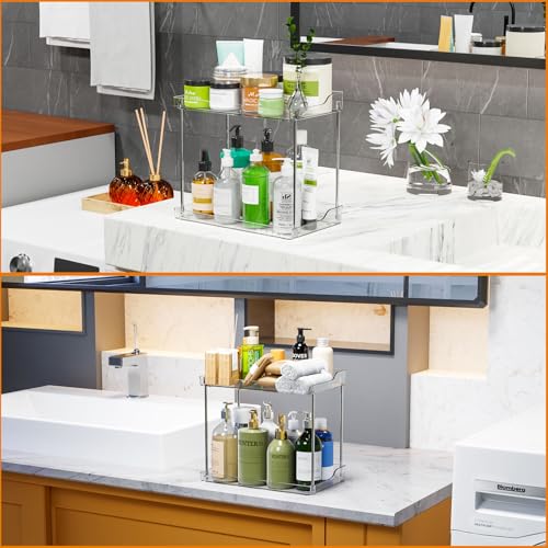 Yieach Clear Acrylic Bathroom Counter Organizers and Storage Tray, 2 Tier Makeup,Perfume,Skincare Organizer Shelf & Vanity Storage for Bedroom and Counter Top Spice Racks for Kitchen Corner,Rectangle - Image 3