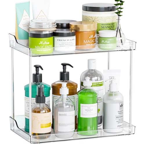 Yieach Clear Acrylic Bathroom Counter Organizers and Storage Tray, 2 Tier Makeup,Perfume,Skincare Organizer Shelf & Vanity Storage for Bedroom and Counter Top Spice Racks for Kitchen Corner,Rectangle - Image 1