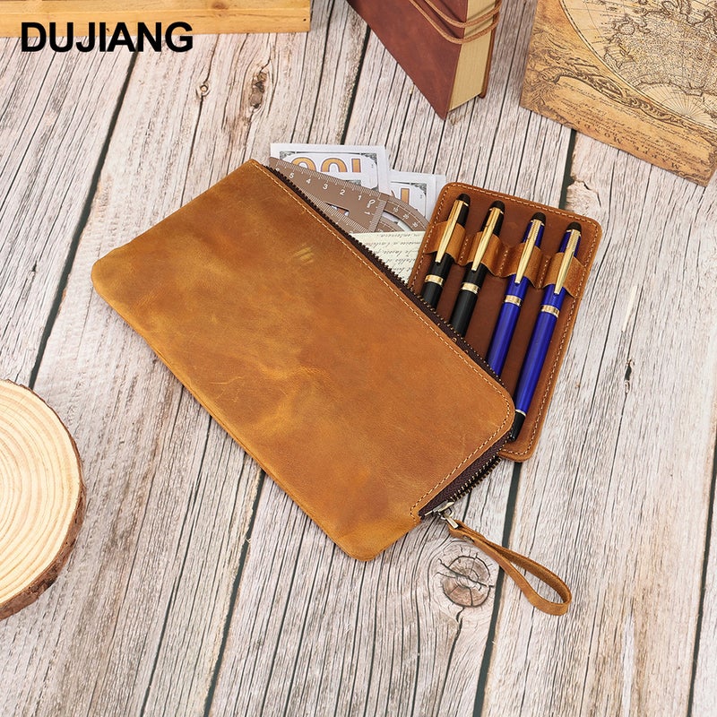 First-Layer Cowhide Pencil Case, Crazy Horse Leather Genuine Leather Pen And Ballpoint Pen Stationery Bag, Simple Multi-Functional Stationery Storage Bag - Image 2