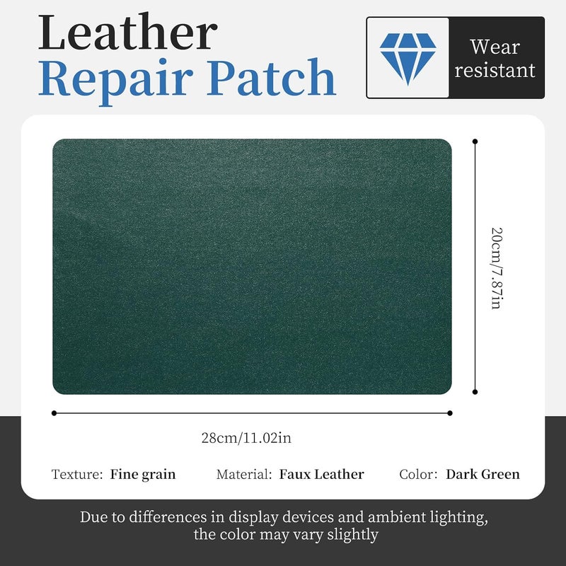 Fadoub Leather Repair Patch Tape Self-Adhesive, 8x11In Heavy Duty Vinyl Patch, Leather Repair Kit for Furniture, Sofa, Couch, Office Chair, Car Seat, Car Interior(Dark Green-Fine Grain) - Image 2