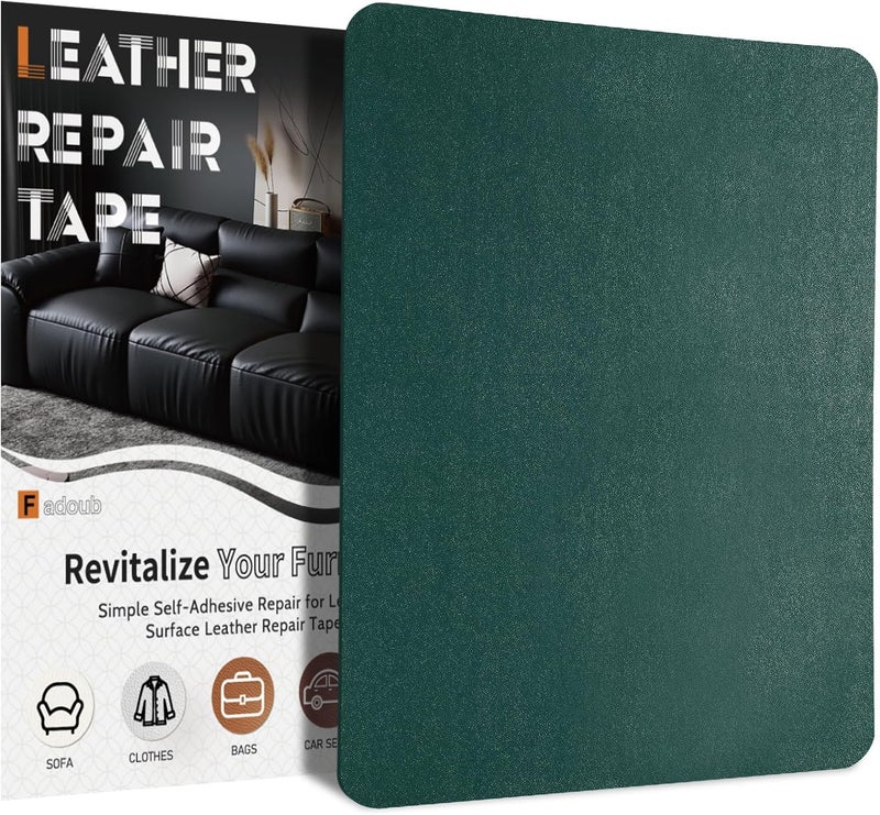 Fadoub Leather Repair Patch Tape Self-Adhesive, 8x11In Heavy Duty Vinyl Patch, Leather Repair Kit for Furniture, Sofa, Couch, Office Chair, Car Seat, Car Interior(Dark Green-Fine Grain) - Image 1