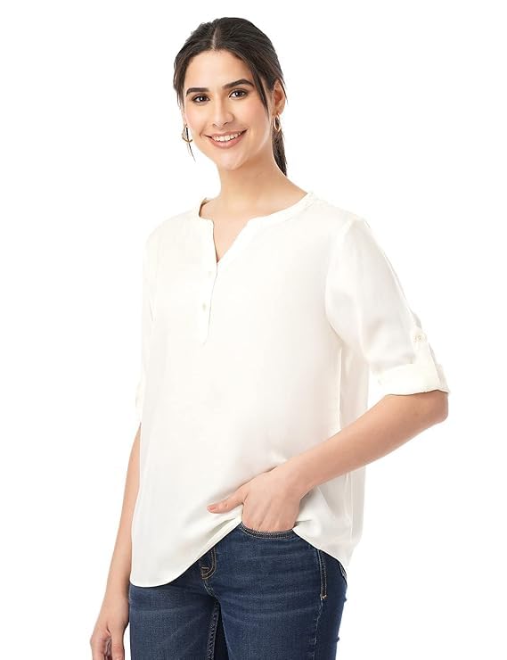 FYLTR Women's Roll -Up Sleeves V-Neck Top - Tops for Women | Shirts for Women | Soft & Comfortable. | Tops for Jeans - Image 3