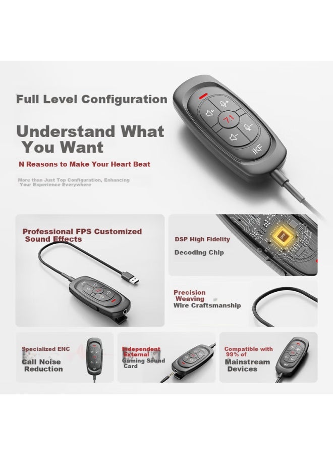 Ikf V12 Gaming Headset Sound Card Headset Wired Fps Sound Positioning Partner Magic Sound Card One-click 7.1 Sound Field Chicken Eating Artifact Fearless Contract Shadow Black - Image 1
