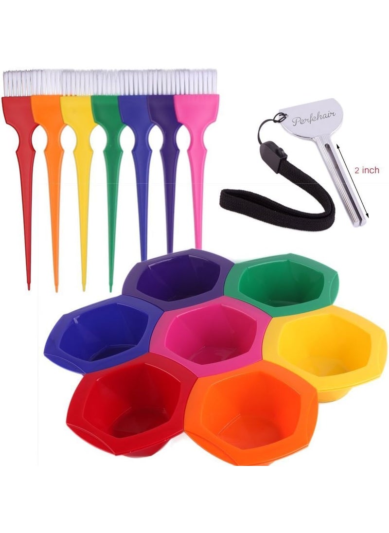 Perfehair PERFEHAIR Small Hair Coloring Dye Mixing Tint Bowls and Brush Kit - Set of 7 Rainbow Colors | 6.8 fl oz per Bowl 
