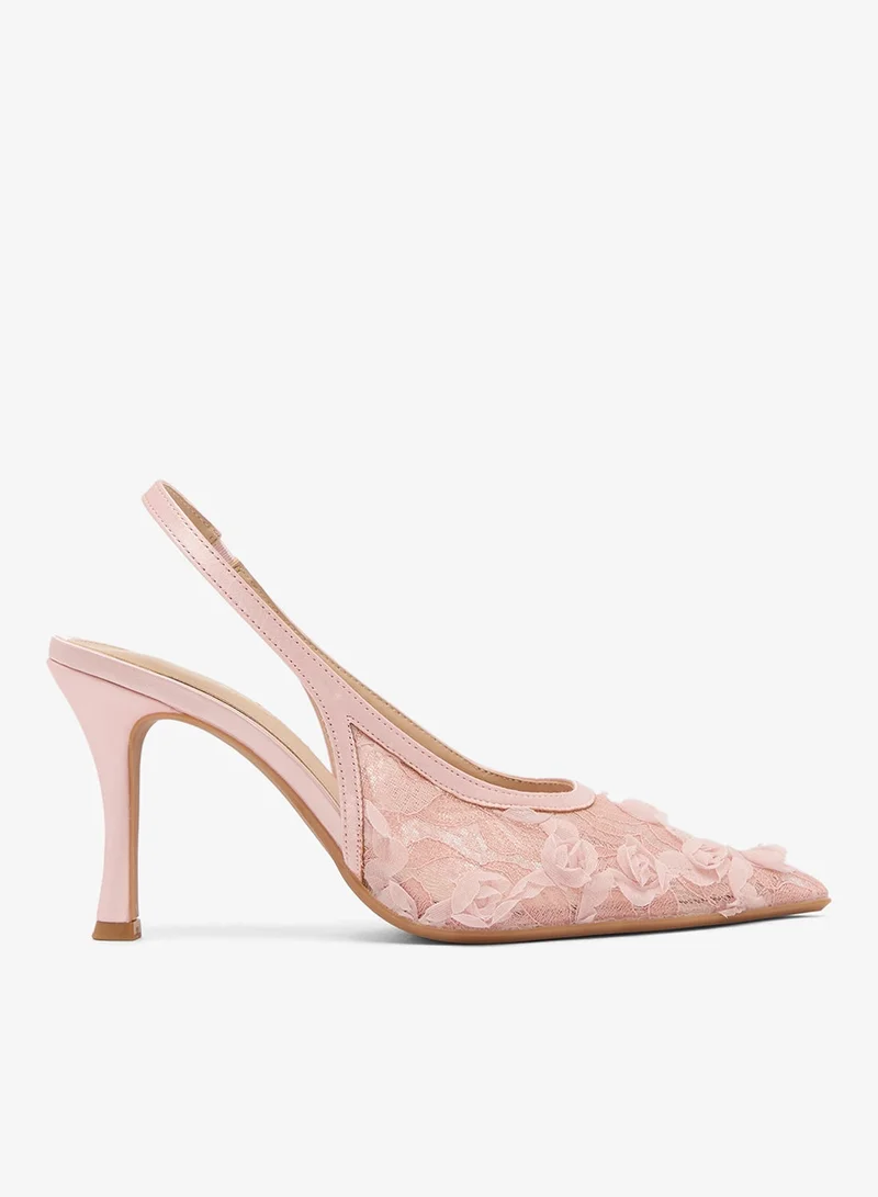 Ella Limited Edition Floral Detail Mesh Sling Back Pumps