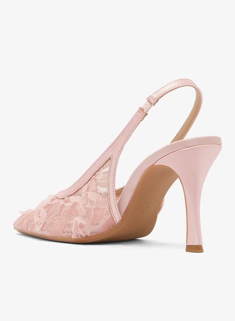 Ella Limited Edition Floral Detail Mesh Sling Back Pumps