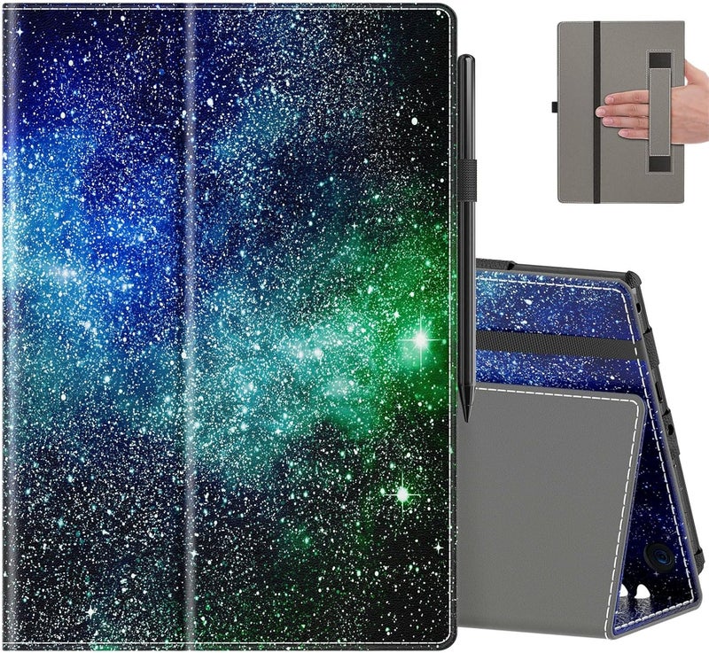 COOWPS غطاء لجهاز Amazon Fire HD 10 اللوحي الجديد تمامًا (الجيل الثالث عشر/الحادي عشر، إصدار 2023/2021) مقاس 10.1 بوصة - غطاء قائم قابل للطي رفيع مع تفعيل/إيقاف تلقائي، وحزام يدوي وحامل قلم، سماوي زرقاء - Image 1
