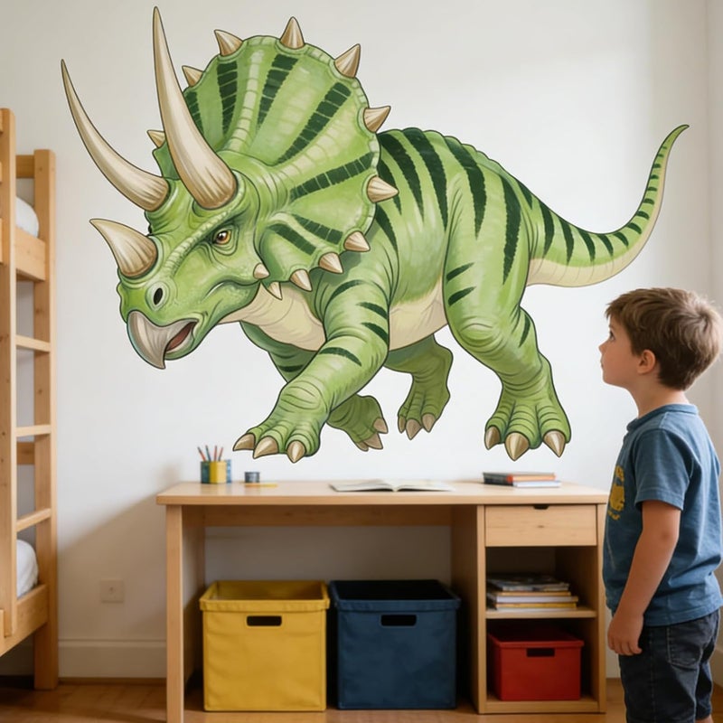ARS Dinosaur Wall Decals for Boys Room: Triceratops Dino Theme Boys Bedroom Decor with Peel and Stick Removable Vinyl Wall Stickers for Kids Ages 0-12 Years - Image 2