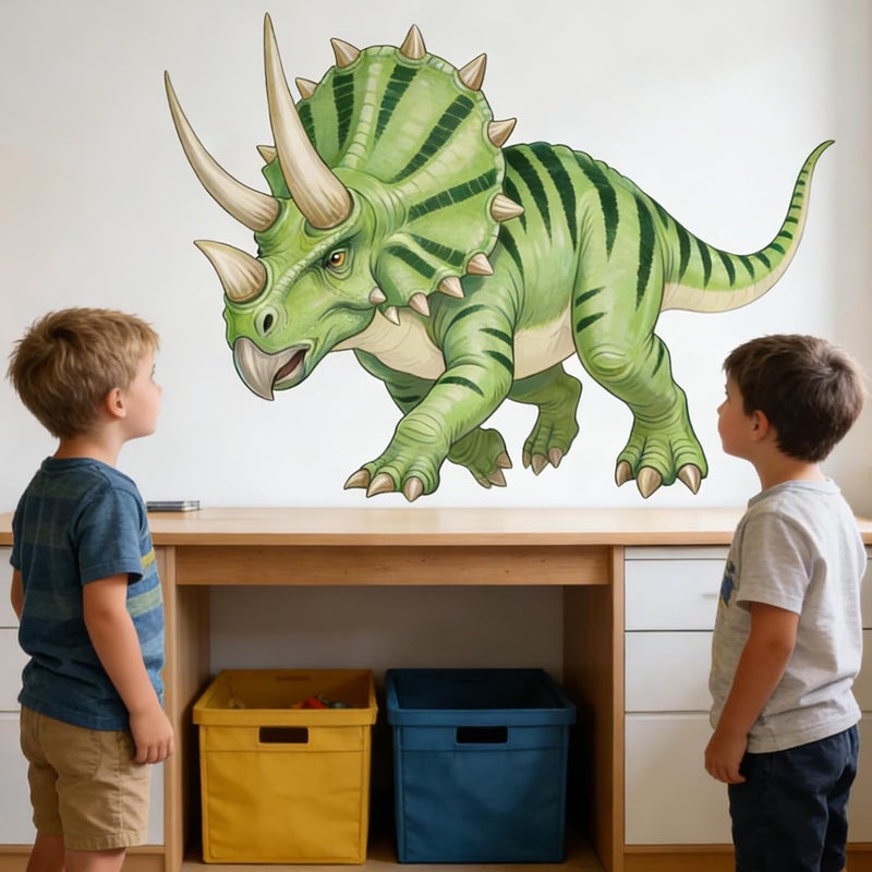 ARS Dinosaur Wall Decals for Boys Room: Triceratops Dino Theme Boys Bedroom Decor with Peel and Stick Removable Vinyl Wall Stickers for Kids Ages 0-12 Years - Image 1