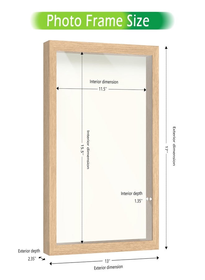 FrameWorks 12” x 16” Natural Oak Wooden Shadow Box Frame - Display Case with Soft Felt Back, Memory Box with Tempered Glass, Display Box with Elegant White Ball Push Pins, Wooden Flower Box - Image 2