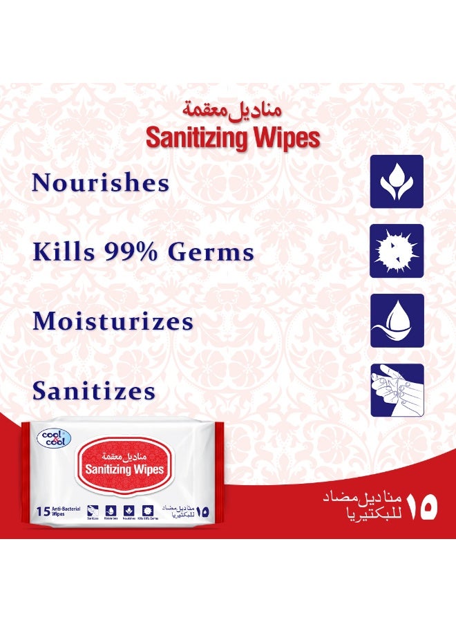 Cool & Cool Sanitizing Wipes - 15'S (Pack Of 6) - Antibacterial Skin Wipes With Vitamin E,Kills 99.9% Germs,Convenient For Use,Aloe Vera Gel & Herb Extract,Moisturizing And Nourishing - Image 5