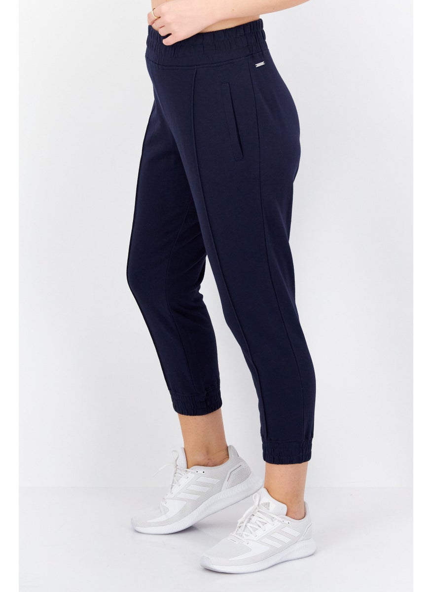 Marc New York Women Regular Fit Brand Logo Jogger Pants, Navy Blue  - Image 4
