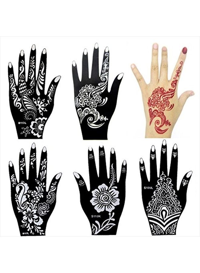 Xmasir 6 Sheets India Henna Tattoo Stencil Kit for Women Girl Hand Art Painting Temporary Tattoo Sticker Glitter Templates 7.87'' x 4'' - Image 1