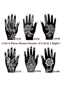 XMASIR Xmasir 6 Sheets India Henna Tattoo Stencil Kit for Women Girl Hand Art Painting Temporary Tattoo Sticker Glitter Templates 7.87'' x 4''  - Image 3