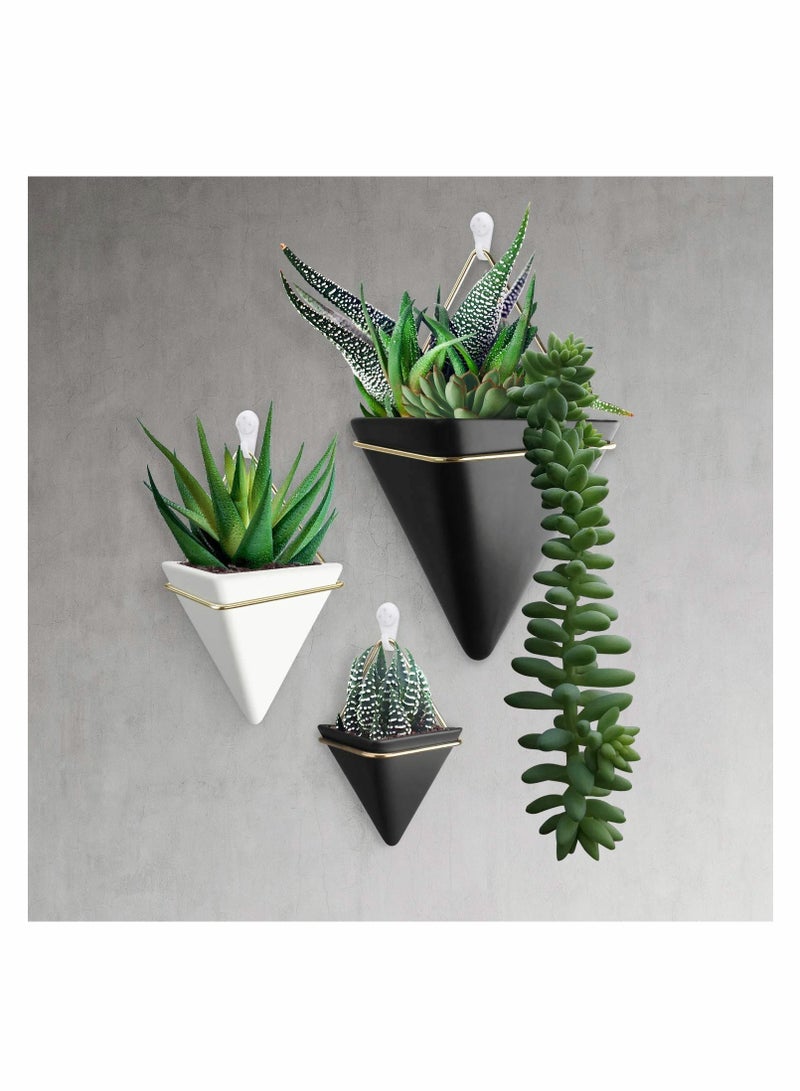 2 Pack Black Ceramic Wall Planters Mini Hanging Pots for Succulent Cactus Home Decor - Image 3