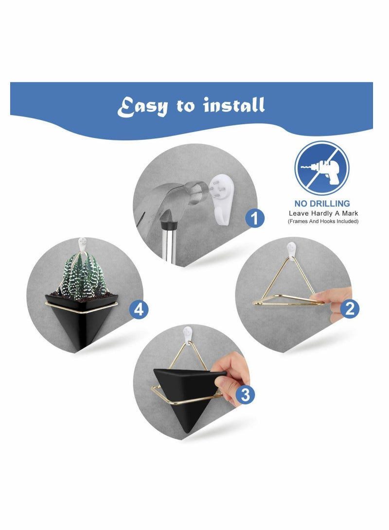 2 Pack Black Ceramic Wall Planters Mini Hanging Pots for Succulent Cactus Home Decor - Image 2
