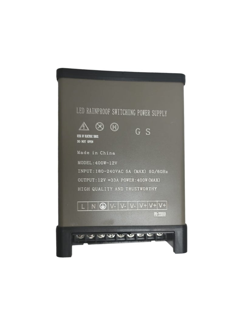 Power supply 33 amps, semi-insulated, dust and water resistant, works to operate cameras and LED profiles (power adapter from 220 volts to 12 volts)