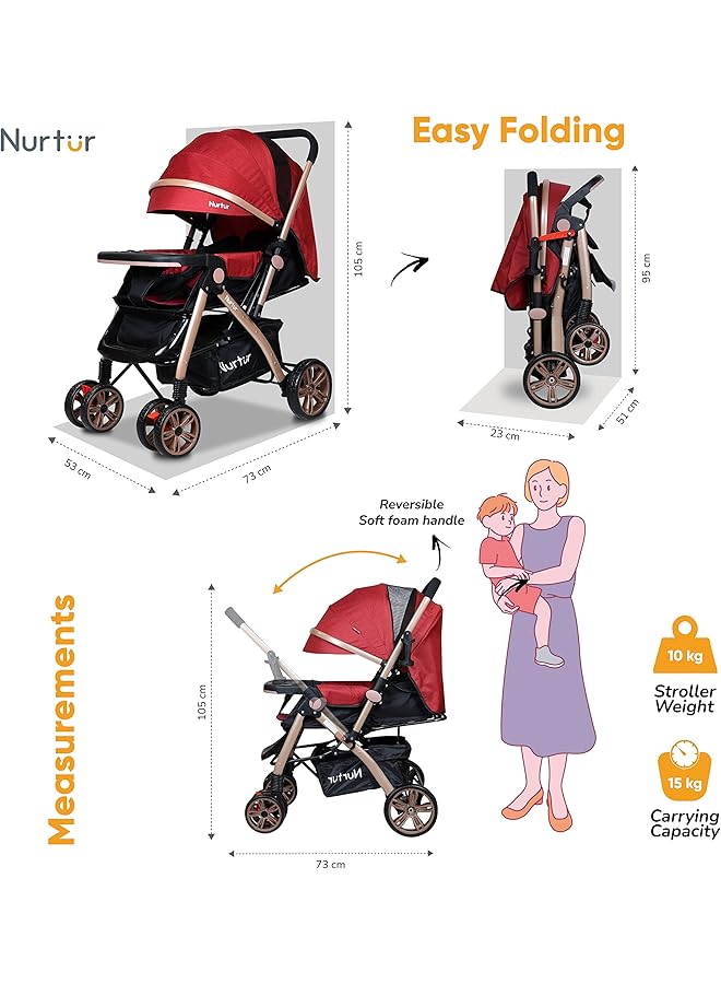 Nurtur Wilder Baby Kids Travel Stroller 5 Point Safety Harness Adjustable Backrest And Canopy Reversible - Image 5