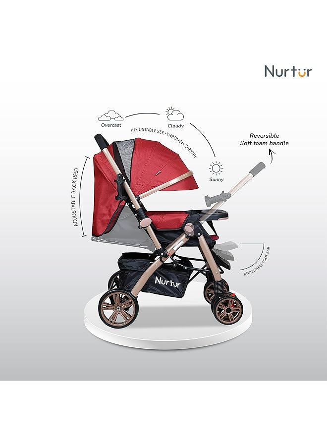 Nurtur Wilder Baby Kids Travel Stroller 5 Point Safety Harness Adjustable Backrest And Canopy Reversible - Image 3
