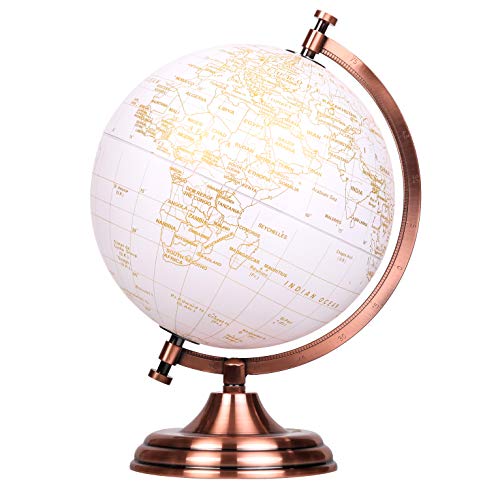 Exerz 8" Globe Golden and White - Wedding Guest Book - Bronze Metal Arc and Base, Coated in Golden Colour in White Globe (English) - Image 1