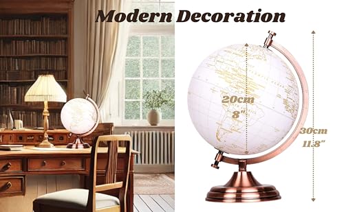 Exerz 8" Globe Golden and White - Wedding Guest Book - Bronze Metal Arc and Base, Coated in Golden Colour in White Globe (English) - Image 2