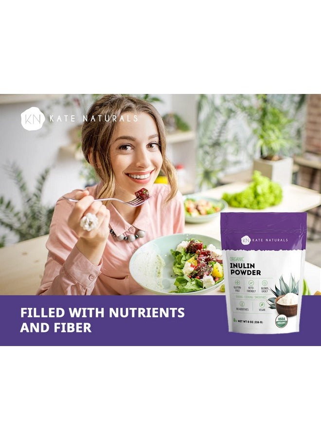 Kate Naturals - Inulin Powder Organic For Prebiotic Fiber And Gut Health 8Oz Usda Organic Prebiotic Powder For Vegan Baking Gluten Free  Keto Mix Well With Coffee  Smoothies Blue Agave - Image 1