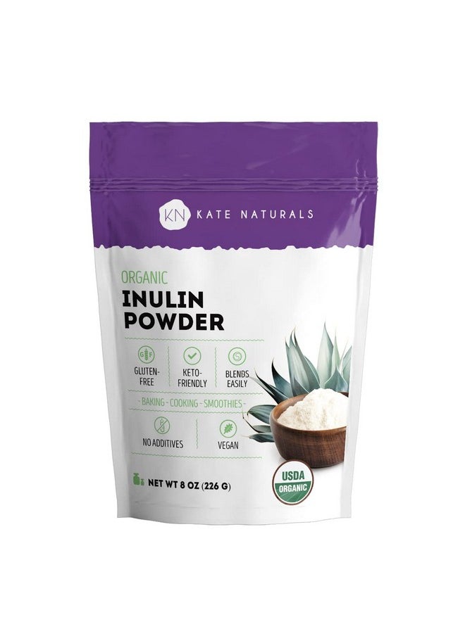 Kate Naturals - Inulin Powder Organic For Prebiotic Fiber And Gut Health 8Oz Usda Organic Prebiotic Powder For Vegan Baking Gluten Free  Keto Mix Well With Coffee  Smoothies Blue Agave - Image 1