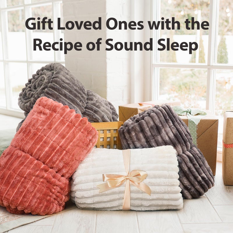 UINIU Sherpa Fleece Weighted Blanket with 3D Ribbed Stripes, 15 lbs Soft Flannel Heavy Throw Blanket for Couch Bed Sofa, Heavy Thick Blankets with Glass Beads, Great for Sleep, 48" x 72" - Image 2