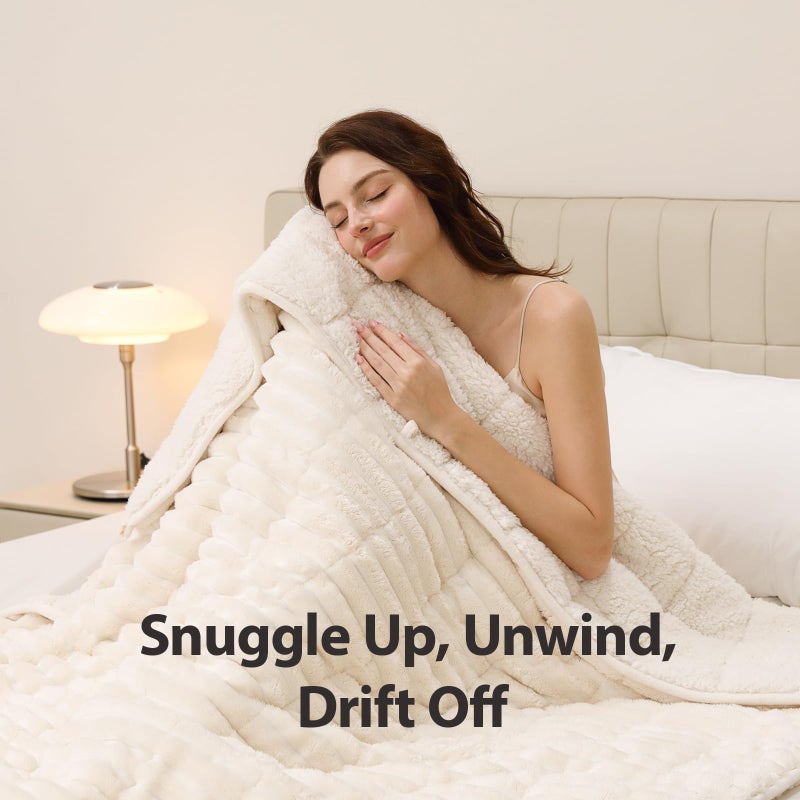 UINIU Sherpa Fleece Weighted Blanket with 3D Ribbed Stripes, 15 lbs Soft Flannel Heavy Throw Blanket for Couch Bed Sofa, Heavy Thick Blankets with Glass Beads, Great for Sleep, 48" x 72" - Image 5