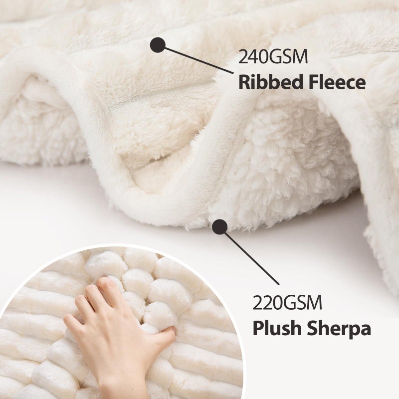 UINIU Sherpa Fleece Weighted Blanket with 3D Ribbed Stripes, 15 lbs Soft Flannel Heavy Throw Blanket for Couch Bed Sofa, Heavy Thick Blankets with Glass Beads, Great for Sleep, 48" x 72" - Image 3